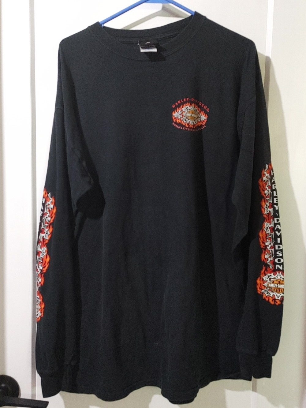 Harley-Davidson Black Long Sleeve Tee with Orange Flame Graphics